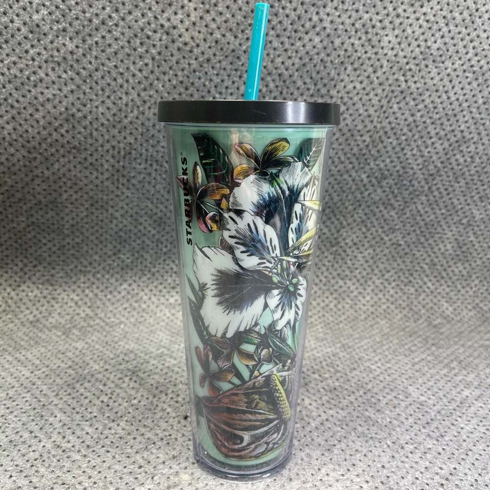 Starbucks Tropical Floral Teal 24oz Cold Cup
